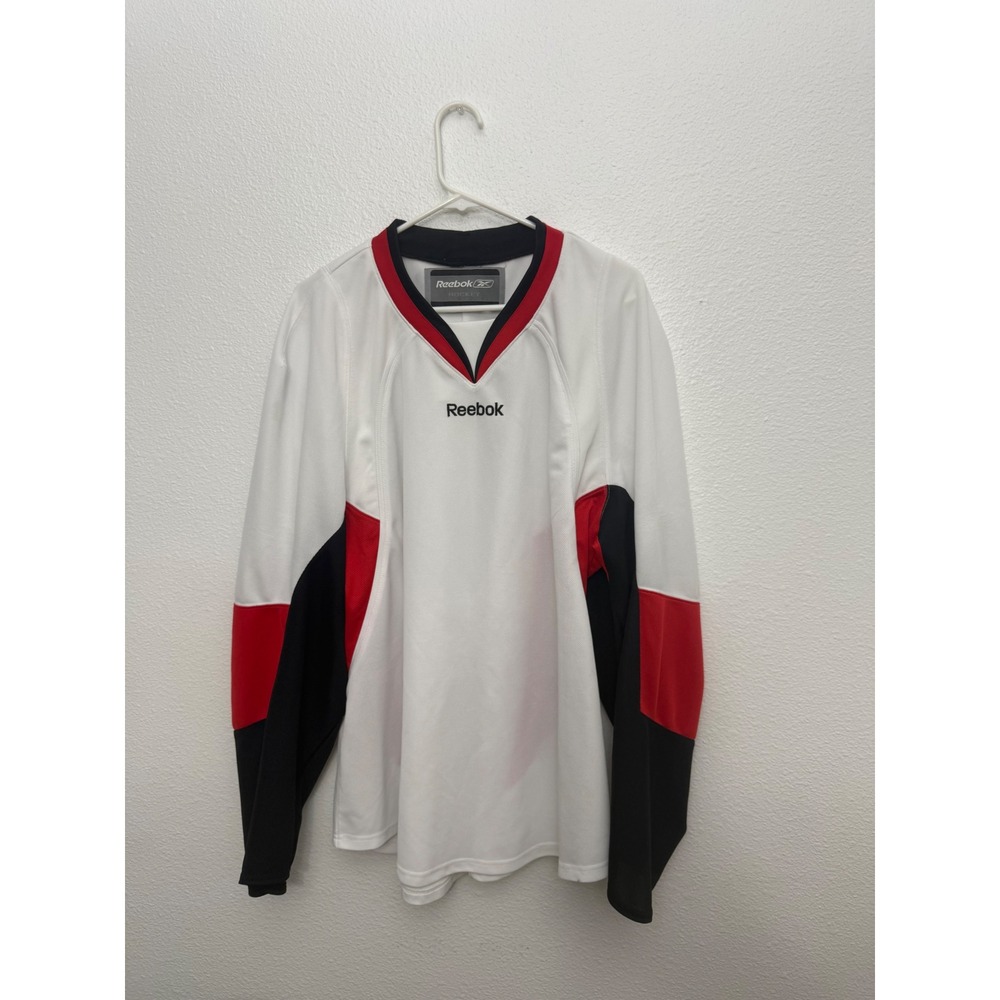 Reebok Hockey Jersey Mens XL White Red Black V-Neck Mesh Practice Shirt CCM